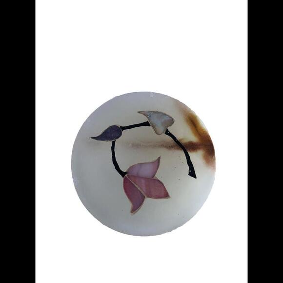 Hand Carved Onyx Trinket Bowl Jar Lid Inlaid w/ Mother of Pearl Flowers Pakistan - Picture 7 of 15